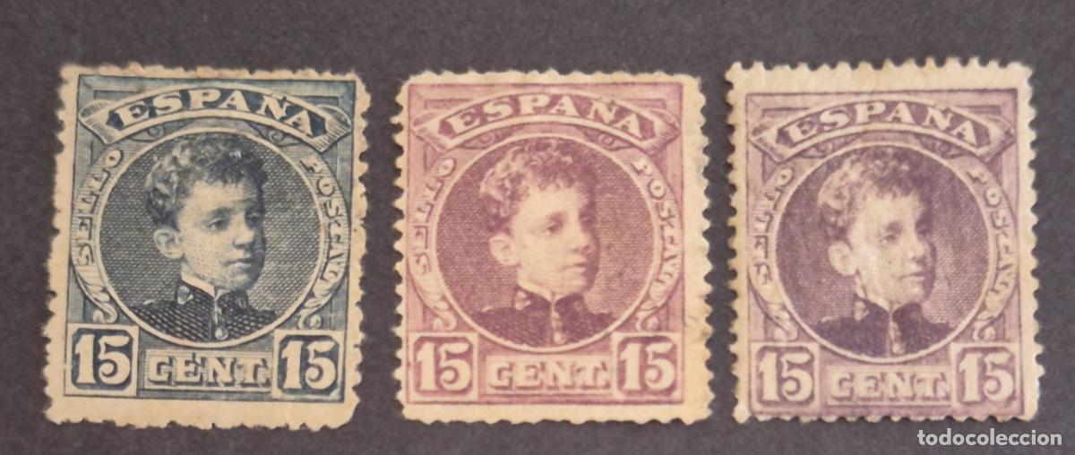 Selos: Espa&ntilde;a 1901/1905 - Alfonso XIII, tipo Cadete, 15c. (Edifil 244, 245 y 246 *)
