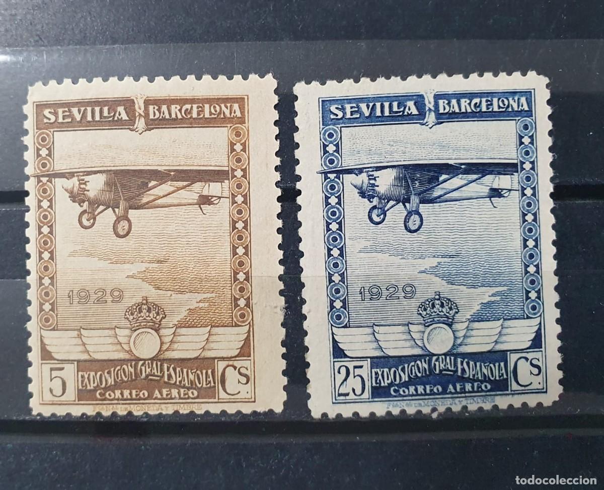 Francobolli: EDIFIL 448 * + 450 * EXPO SEVILLA BARCELONA AEREOS ESPA&Ntilde;A 1929