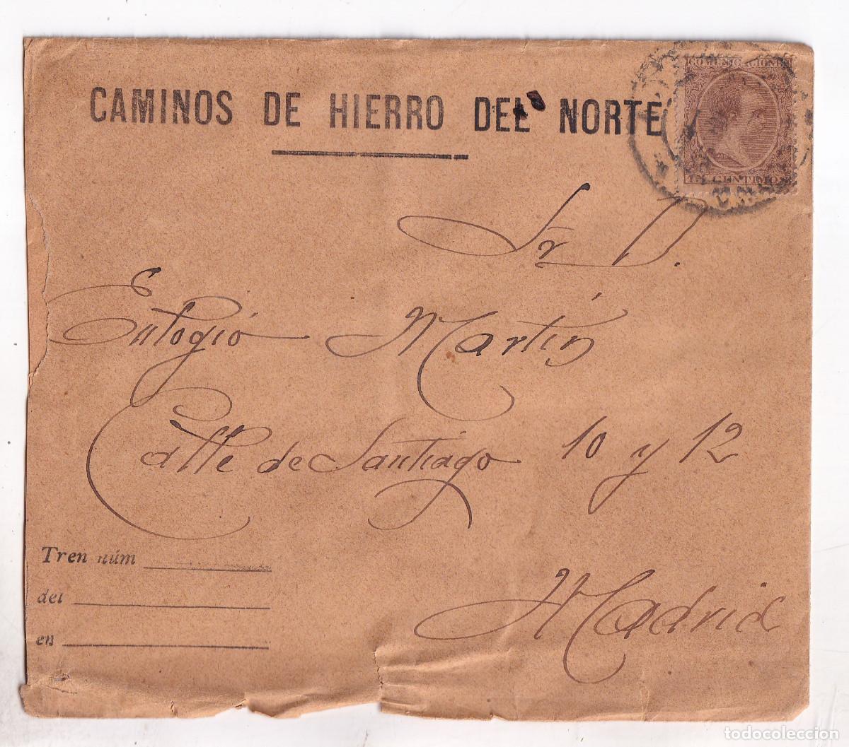 Sellos: SOBRE. CAMINOS DE HIERRO DEL NORTE. BARCELONA A MADRID. LLEGADA.