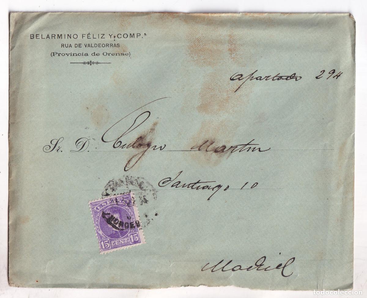 Sellos: SOBRE CON LA CARTA. R&Uacute;A DE VALDEORRAS. ORENSE. OURENSE. AMBULANTE NOROESTE. 1905. GALICIA