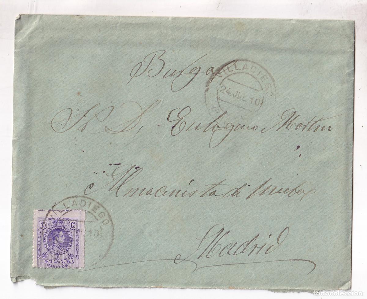 Sellos: SOBRE CON LA CARTA. VILLADIEGO. BURGOS. 1910