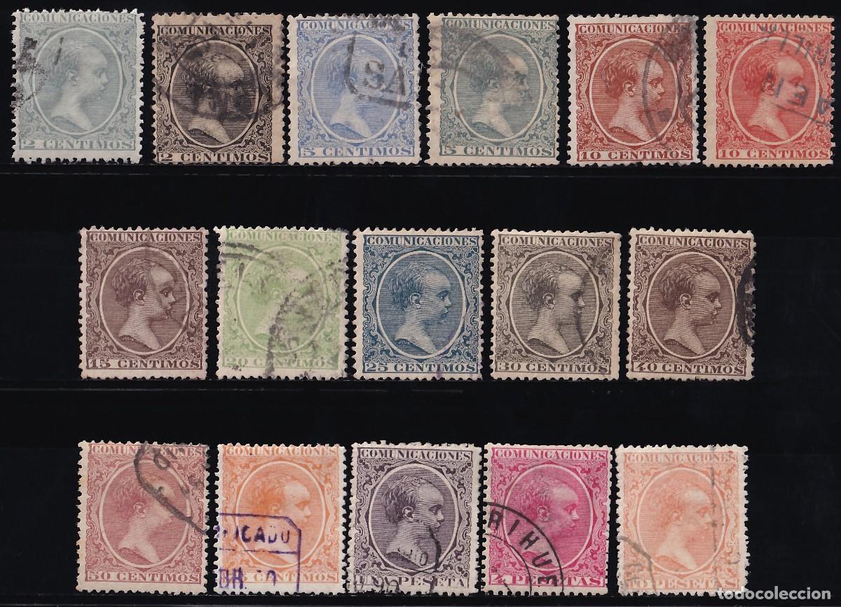 Sellos: ESPA&Ntilde;A, 1889-1901 EDIFIL N&ordm; 213 / 228, Alfonso XIII Tipo Pelon, Serie completa, 16 valores.
