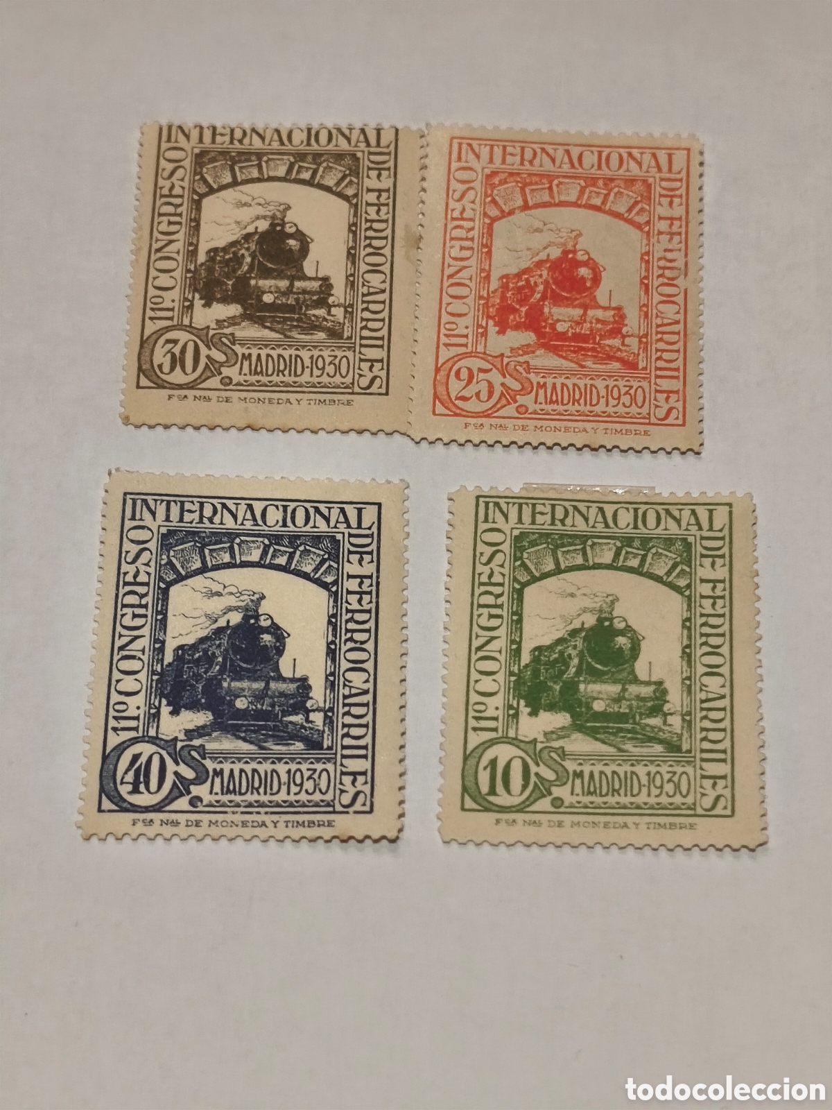 Francobolli: 4 sellos del 1 centenario de Espa&ntilde;a de la serie ferrocarriles nuevos con su goma** ver