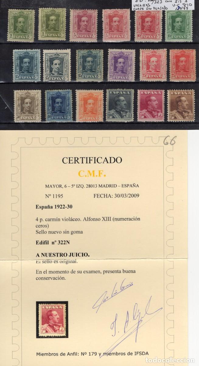 Stamps: PC960 Sellos Espa&ntilde;a a&ntilde;o 1922/30 EDIFIL 310/323* con 310A 317A en NUEVO con CERTIFICADO v.c. 810 &euro;