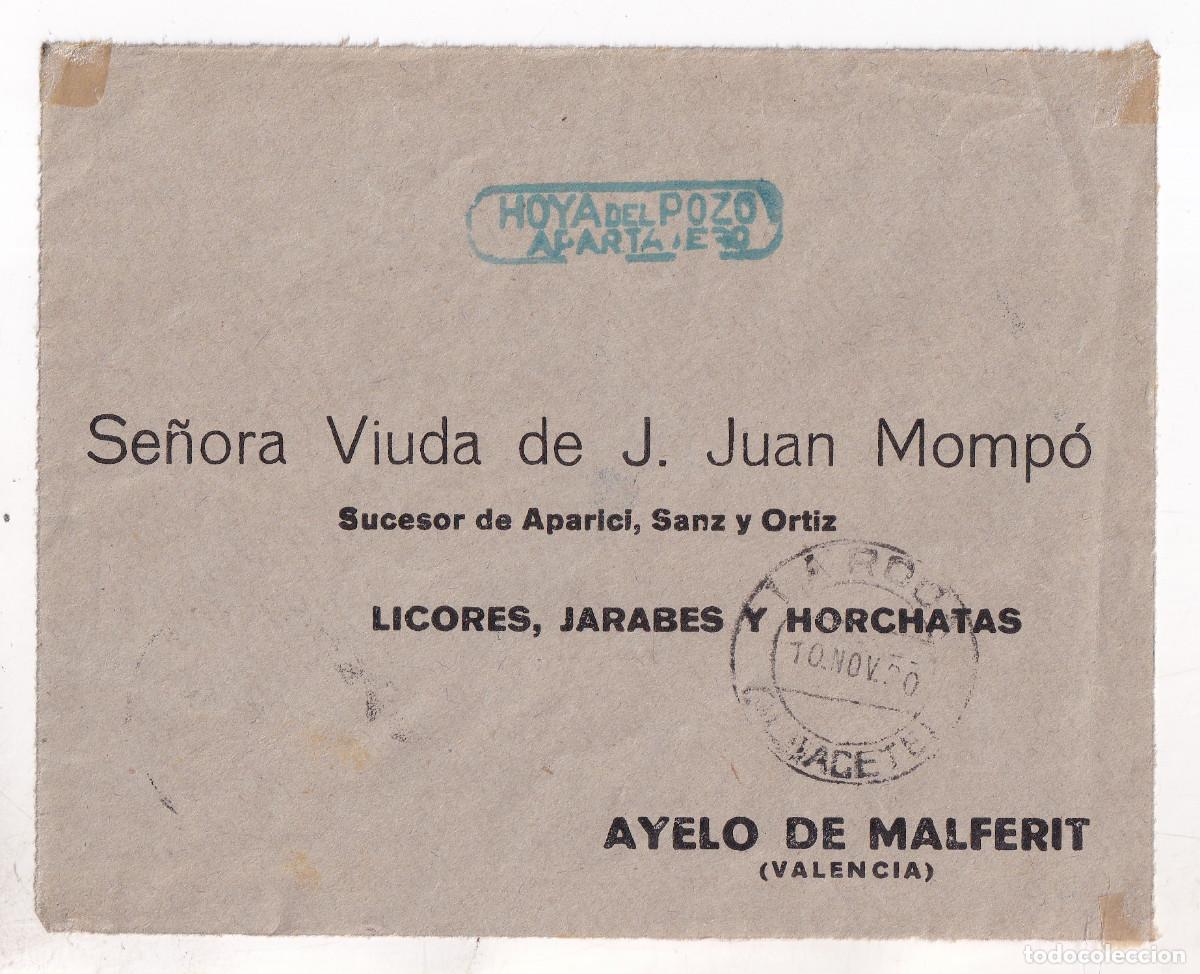 Sellos: FRONTAL LINEAL FERROCARRIL HOYA DEL POZO. LA RODA. ALICANTE. 1920. A MALFERIT, VALENCIA