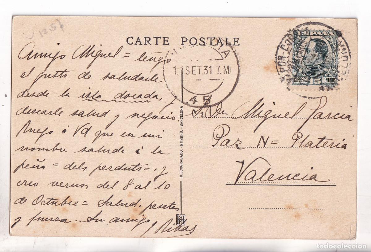 Sellos: POSTAL. VAPOR CORREO BALEARES. 1931. BARCELONA A VALENCIA
