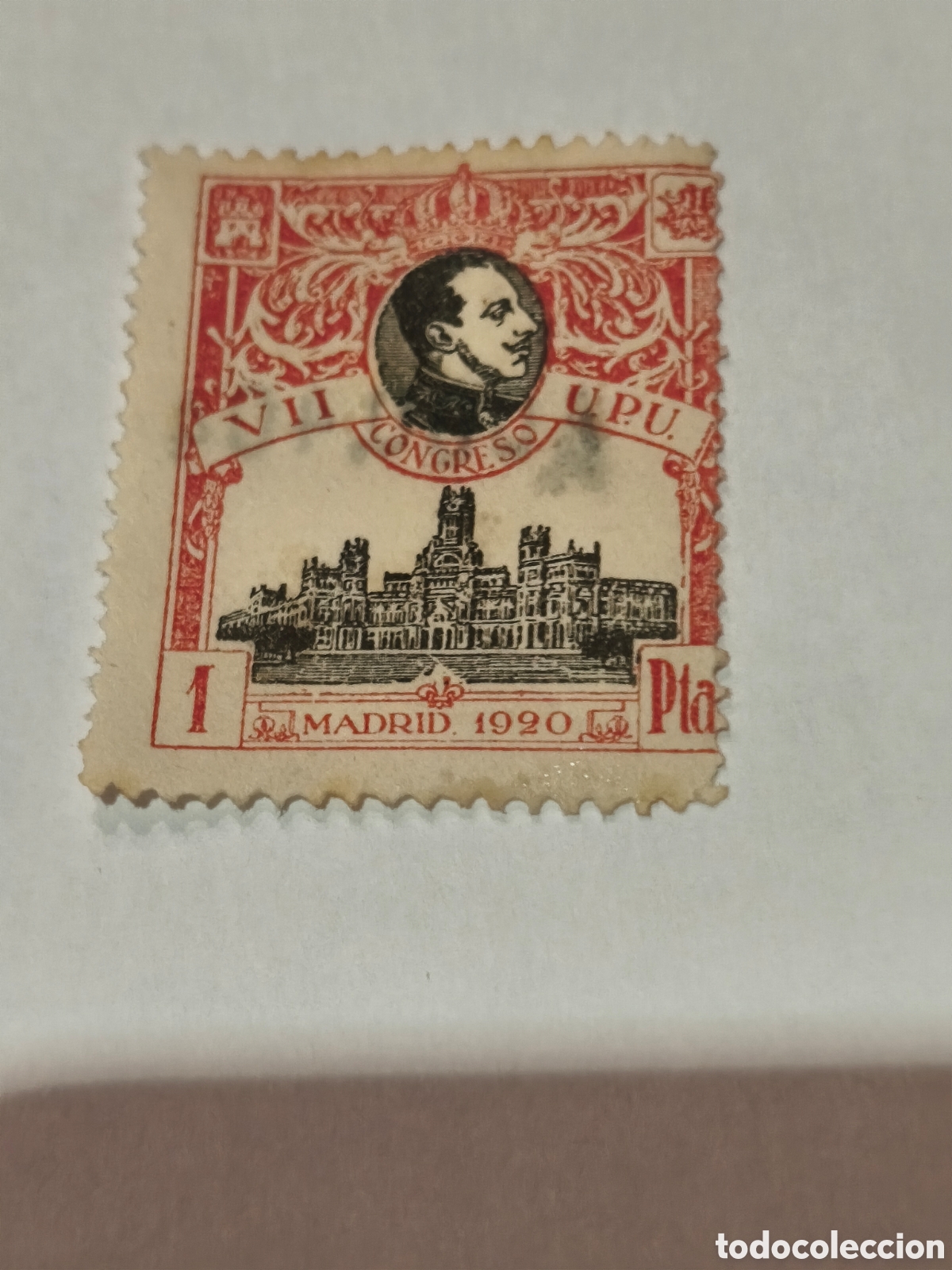 Stamps: Sello cl&aacute;sico serie UPU n 367 nuevo con goma 1 pts carm&iacute;n escaso ver