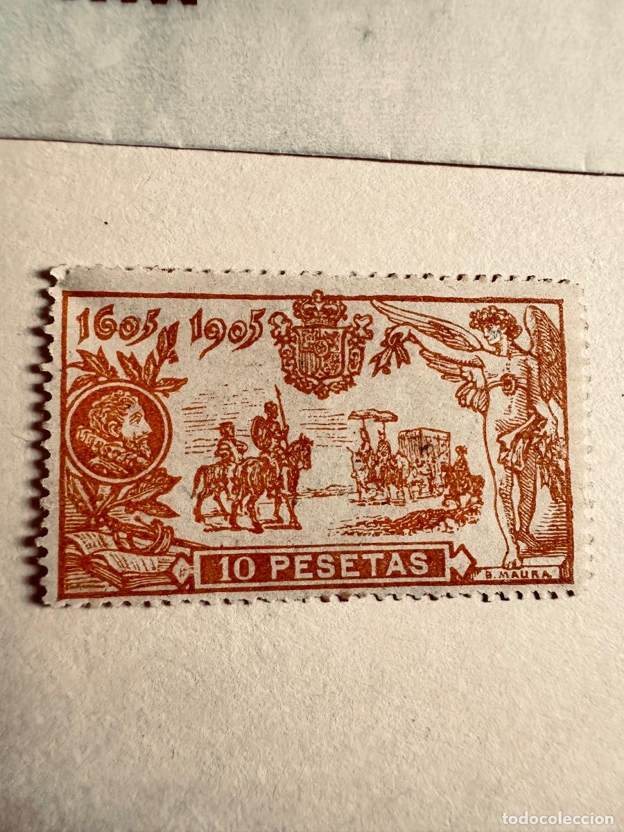 Sellos: Espa&ntilde;a 1905 - III Centenario del Quijote - 10 Pesetas Naranja - Edifil 266 ** MNH Lujo