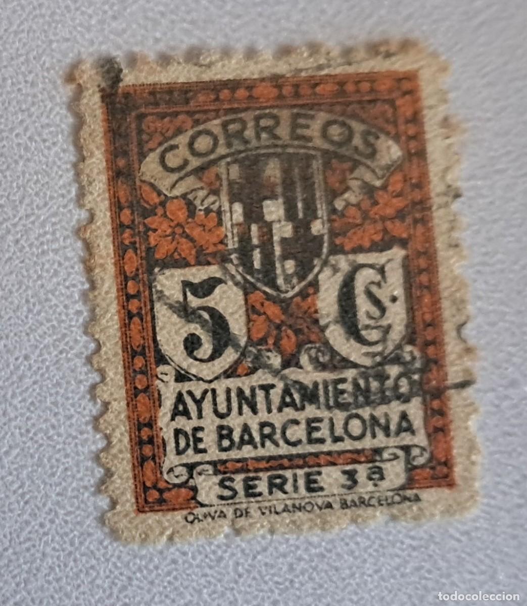 Sellos: sello de Espa&ntilde;a usado, ayuntamiento de Barcelona, 5 ctos. serie 3&ordf;.