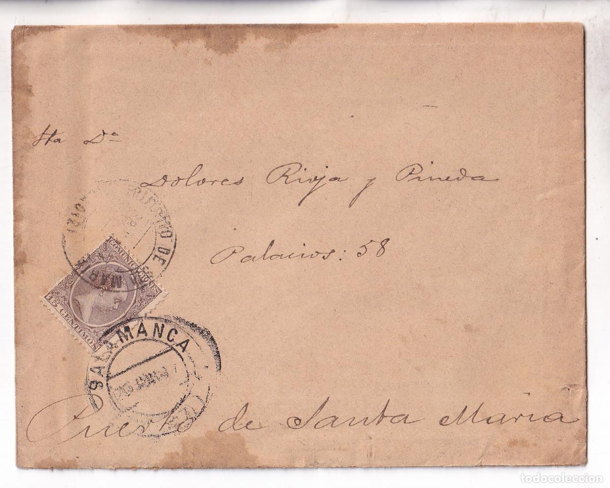 Sellos: SOBRE CON LA CARTA. SALAMANCA. 1897. AL PUERTO DE SANTA MAR&Iacute;A. C&Aacute;DIZ