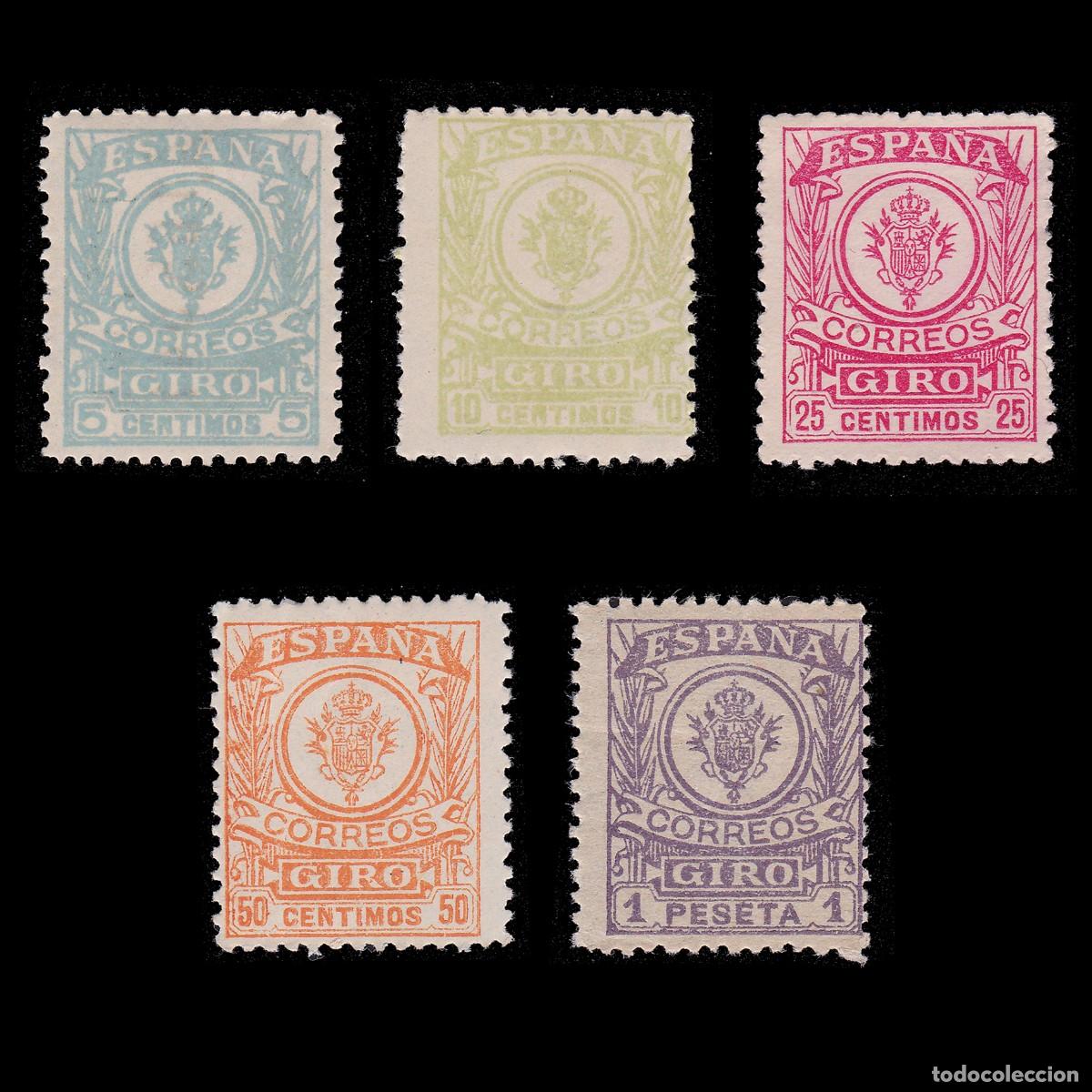 Sellos: GIRO POSTAL. ESPA&Ntilde;A. 1911-20. Serie **- (*). Edifil 1-5 + OBSEQUIO