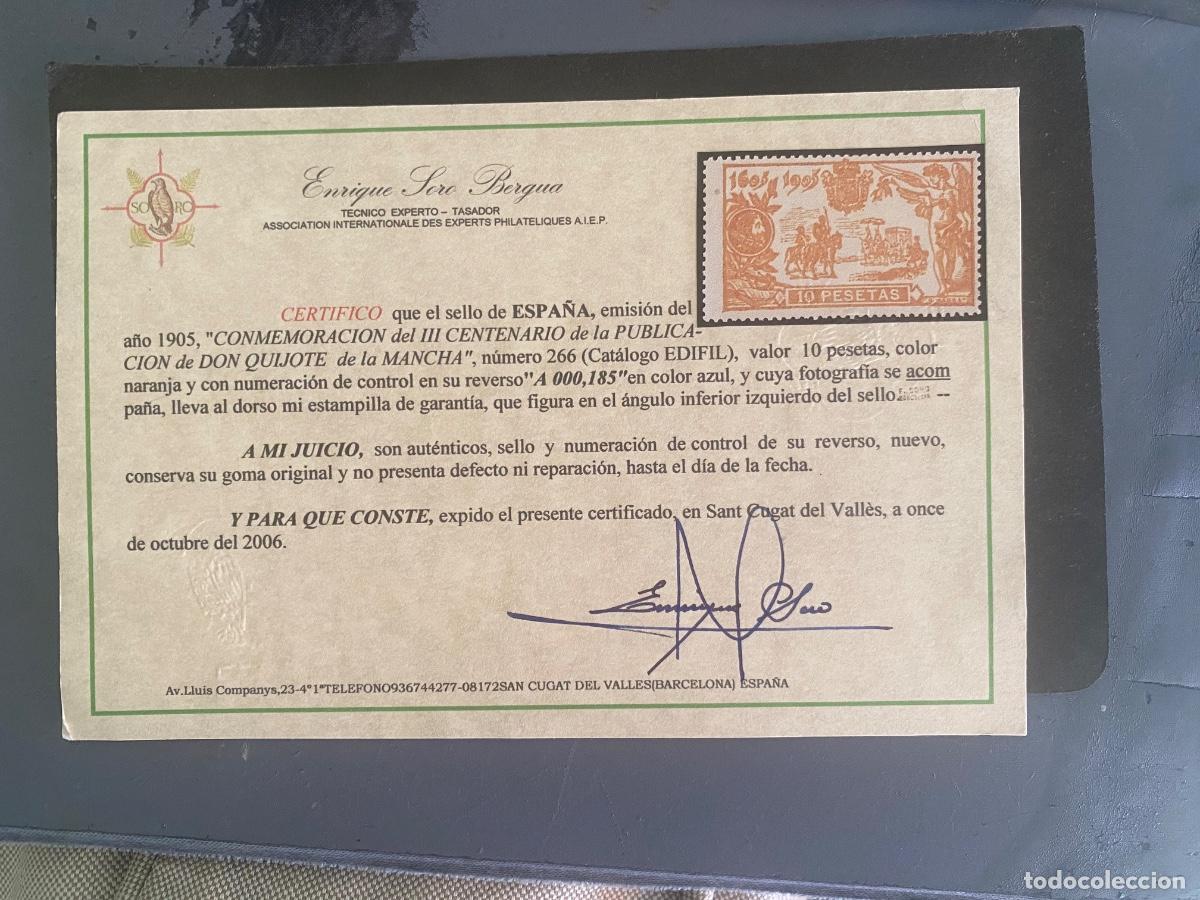 Sellos: Espa&ntilde;a 1905 Edifil 266** MNH 10 pts. Quijote con Certificado de autenticidad