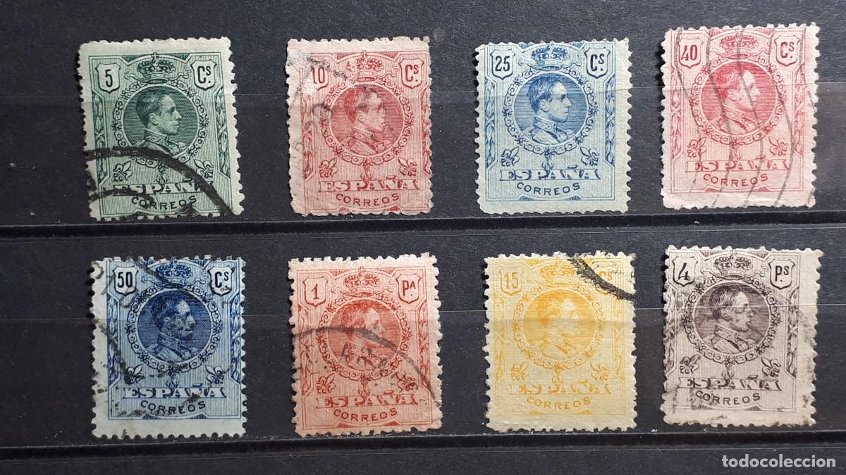 Sellos: ESPA&Ntilde;A. A&Ntilde;O 1909. &deg;. EDIFIL 268/9, 271, 274, 276/9
