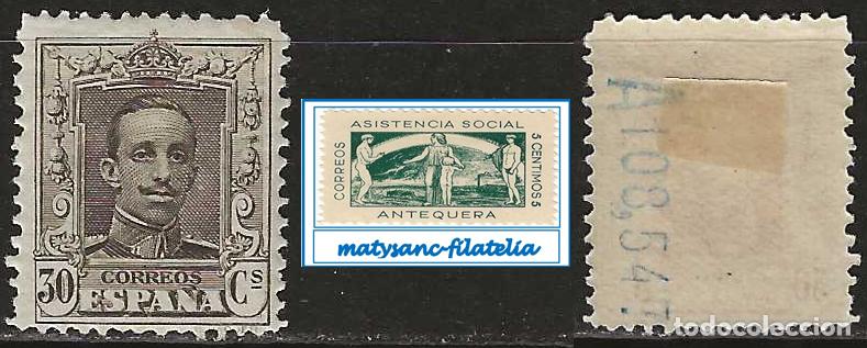 Sellos: ESPA&Ntilde;A 1922-1930. EDIFIL 318 VALOR DE 30 C &rdquo;ALFONSO XIII. TIPO VAQUER&rdquo;. VER DESCRIPCI&Oacute;N.