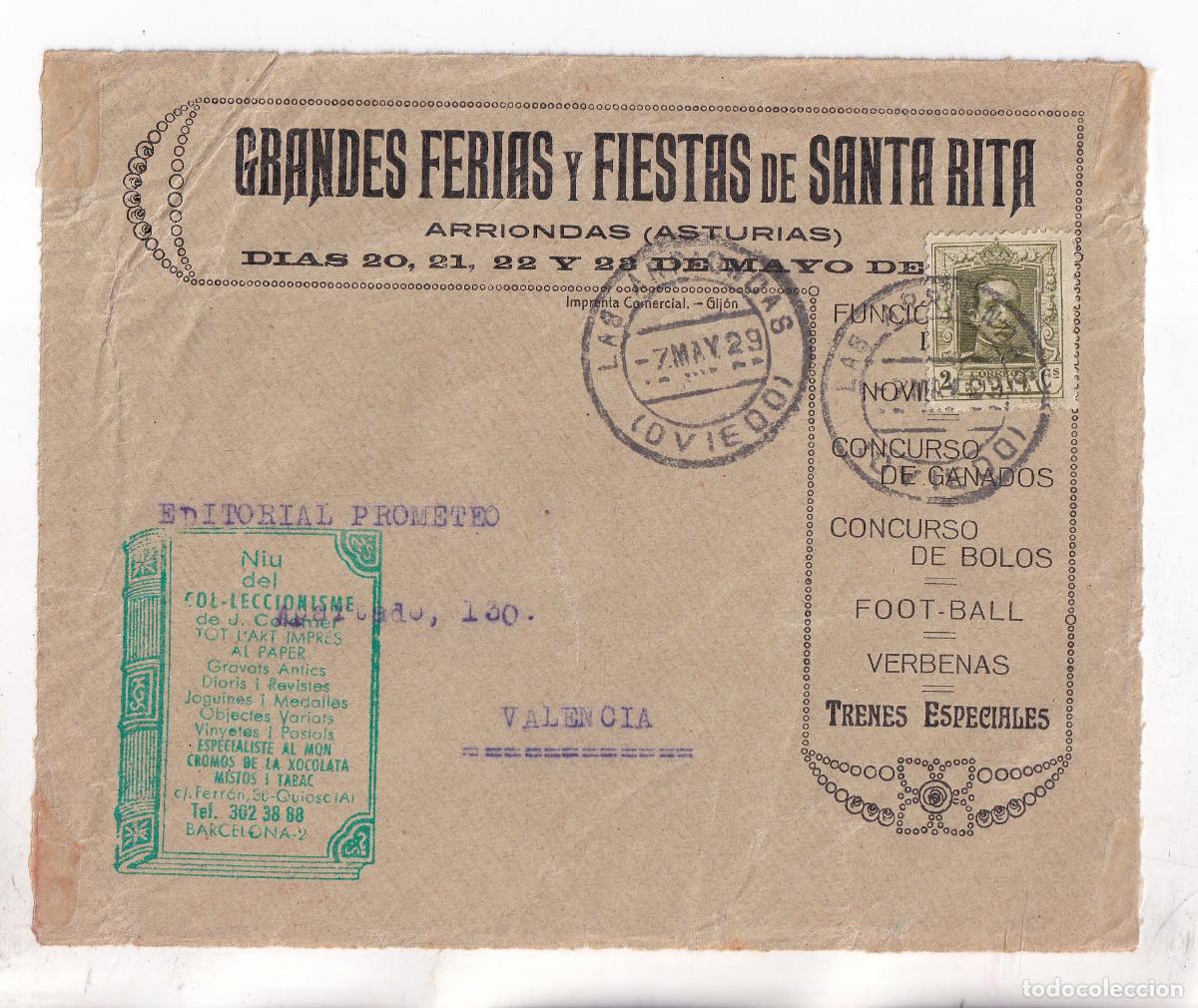 Sellos: FRONTAL PUBLICITARIO FIESTAS SANTA RITA. ARRIONDAS. 1929. ASTURIAS. IMPRESOS