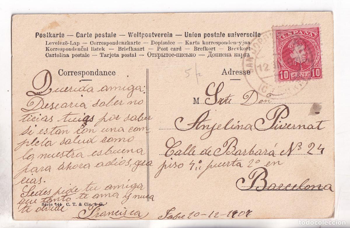Sellos: POSTAL CON FECHADOR SANT JORDI DELSVALLS. GIRONA. 1907. A BARCELONA