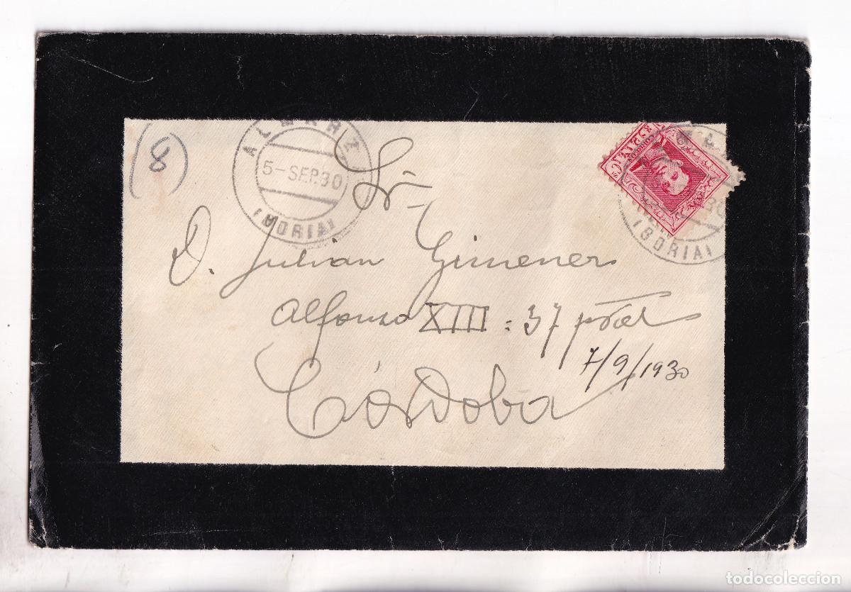 Sellos: SOBRE CON LA CARTA. ALMARZA. SORIA. 1930. VAQUER. A C&Oacute;RDOBA. RODILLO LLEGADA