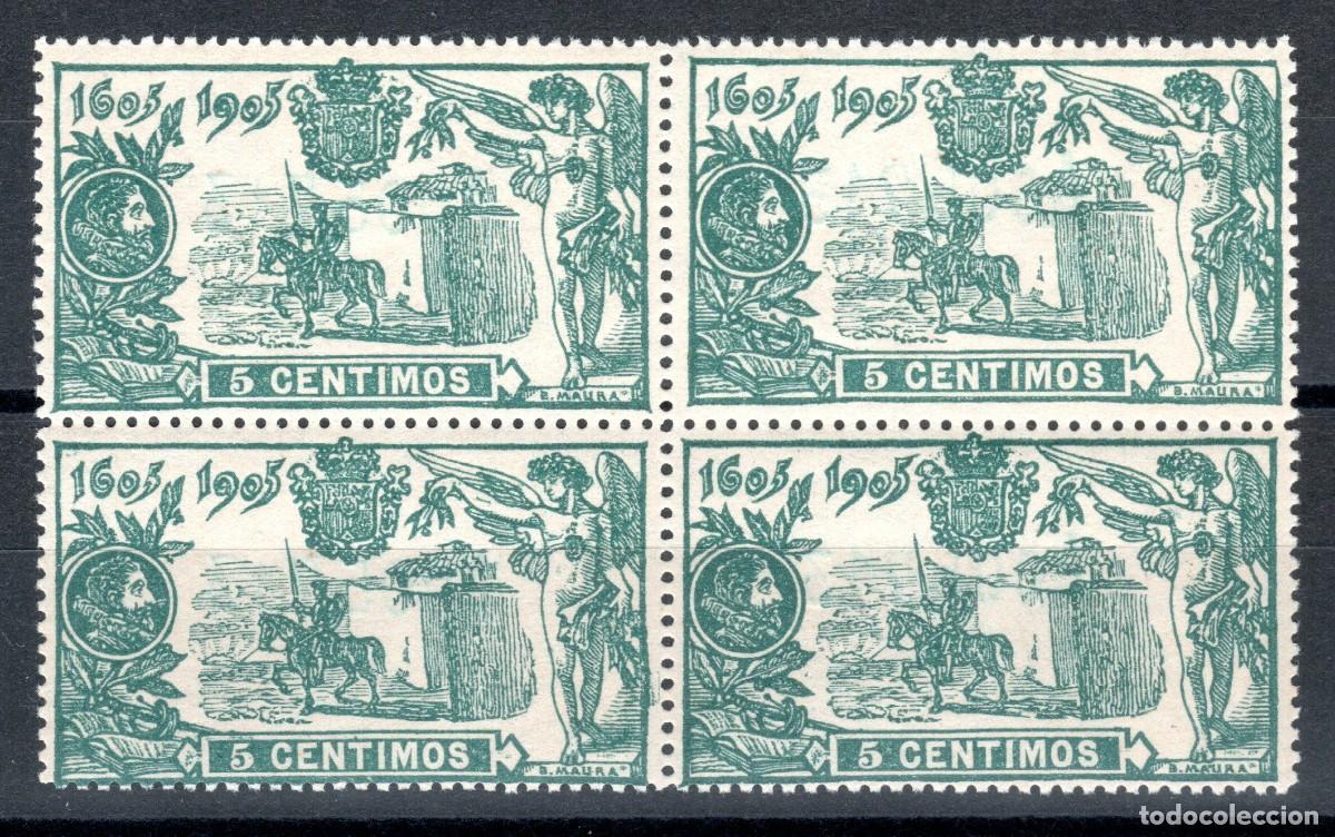 Sellos: EDIFIL 257 III CENTENARIO PUBLICACI&Oacute;N DE EL QUIJOTE 1905 (BLOQUE DE 4). MNH ** (SALIDA: 0,01 &euro;).