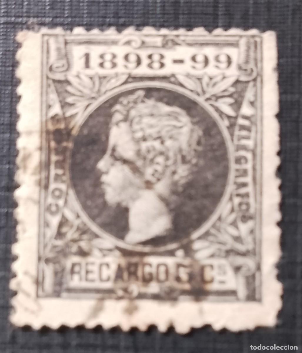 Sellos: RECARGO 5 C&Eacute;NTIMOS - A&Ntilde;O 1898 - CORREOS TEL&Eacute;GRAFOS - EDIFIL 240 - IMPUESTO DE GUERRA