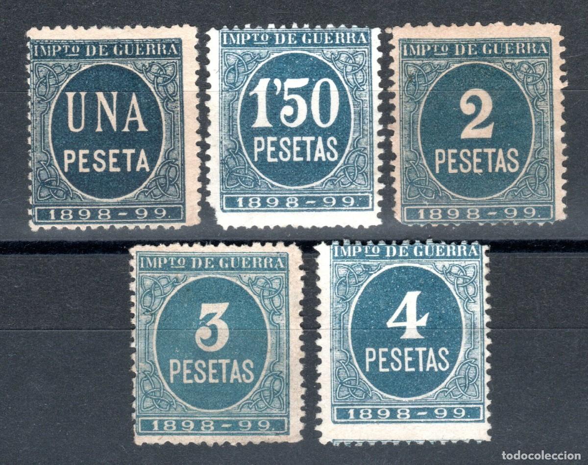 Sellos: IMPUESTO DE GUERRA 1898-1899. SELLOS DE 1 - 1'50 - 2 - 3 Y 4 PESETAS. MNH **