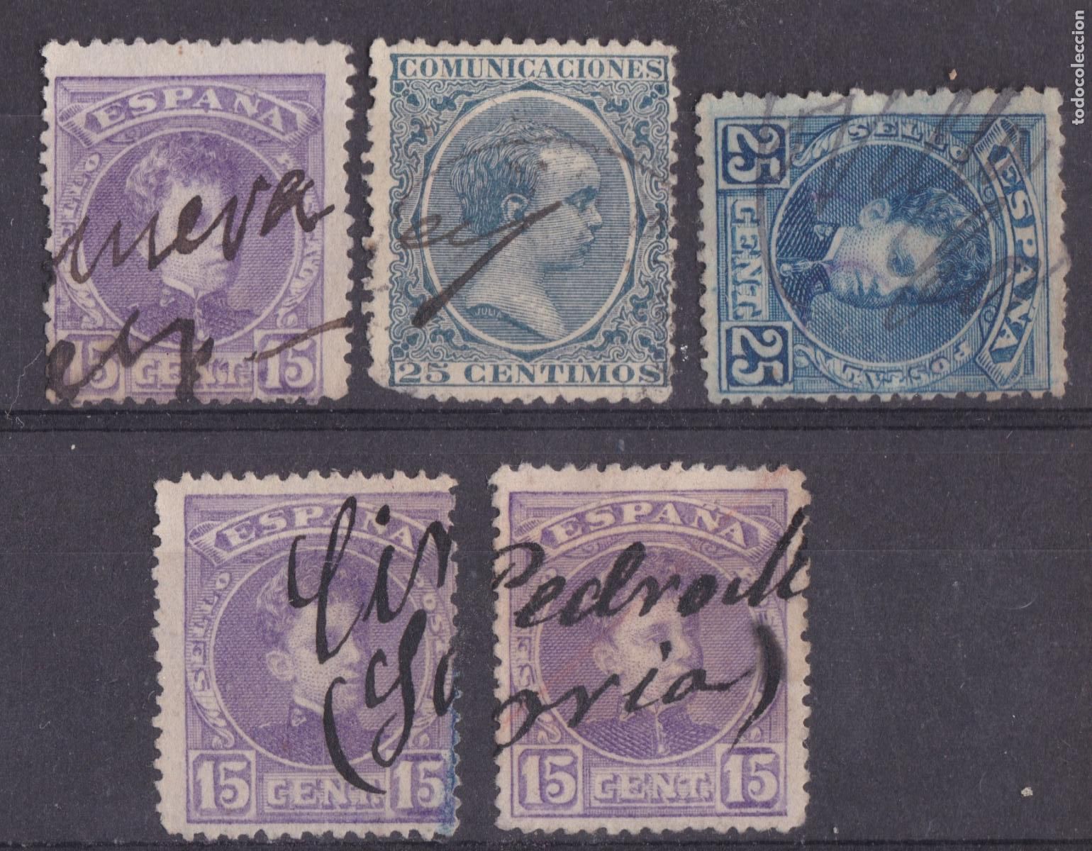 Sellos: FC4-55- Alfonso XIII x 5 Sellos Carter&iacute;as MANUSCRITAS