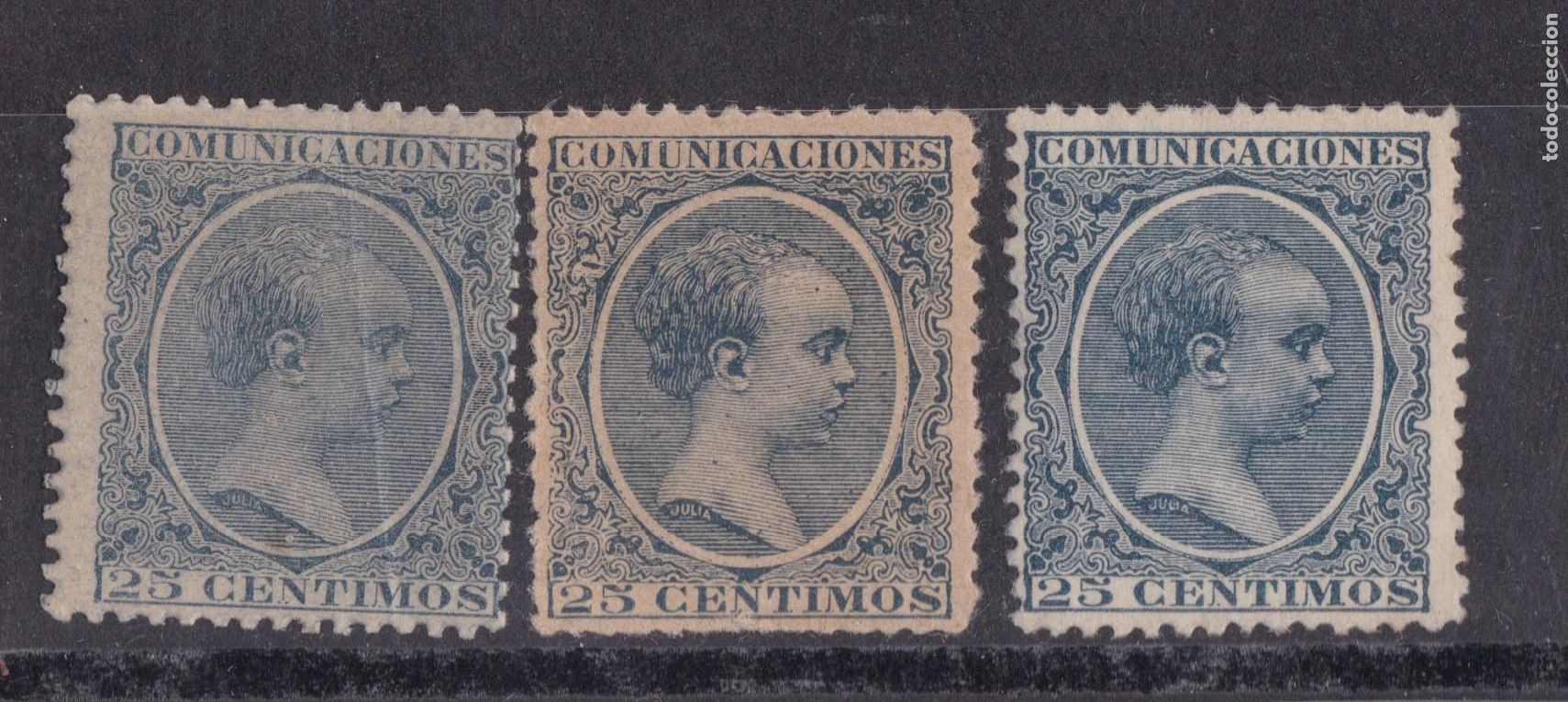Sellos: AA3- Alfonso XIII Pel&oacute;n Edifil 221 x 3 Nuevos **/*. VARIEDAD COLOR y Papel