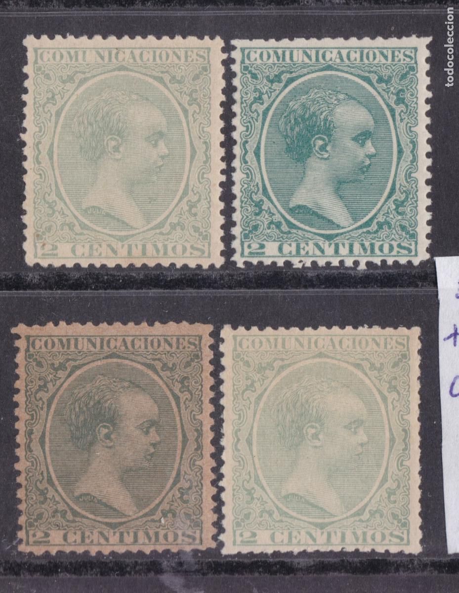 Sellos: AA3- Alfonso XIII Pel&oacute;n Edifil 213 x 4 Nuevos ** Sin Fijasellos CENTRADOS VARIEDAD COLOR