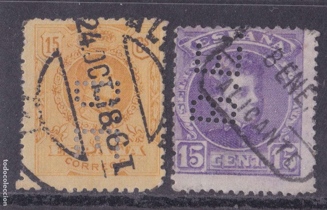 Sellos: AA4- Alfonso XIII x 2 Sellos PERFORADOS BE ALICANTE