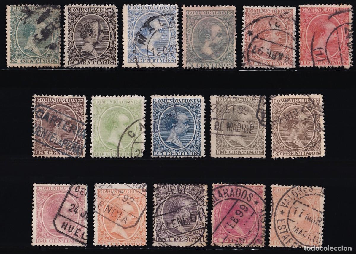 Sellos: ESPA&Ntilde;A, 1889-1901 EDIFIL N&ordm; 213 / 228, Alfonso XIII, Tipo Pelon, [Serie completa.]