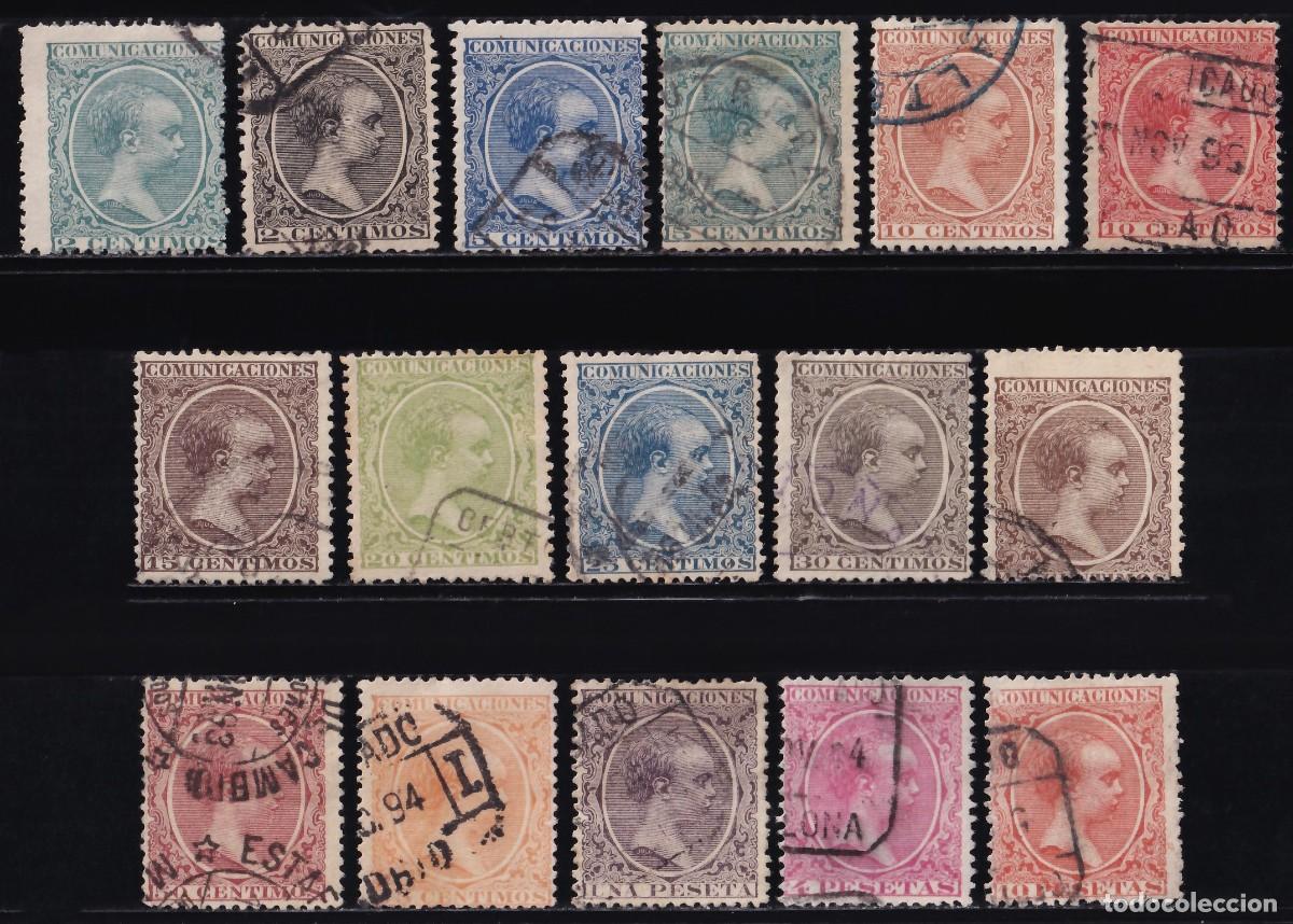 Sellos: ESPA&Ntilde;A, 1889-1901 EDIFIL N&ordm; 213 / 228, Alfonso XIII, Tipo Pelon, [Serie completa.]