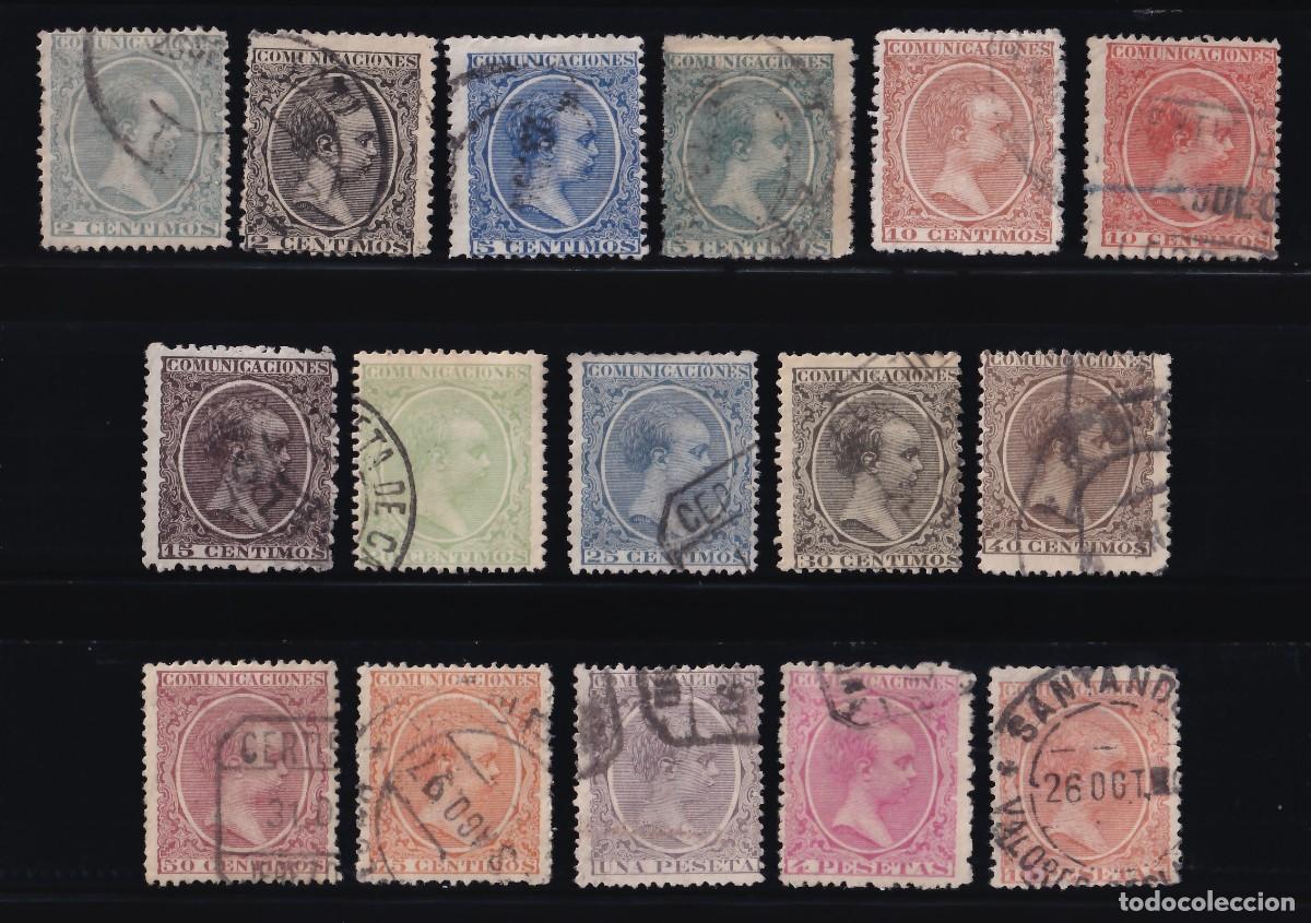 Sellos: ESPA&Ntilde;A, 1889-1901 EDIFIL N&ordm; 213 / 228, Alfonso XIII, Tipo Pelon, [Serie completa.]