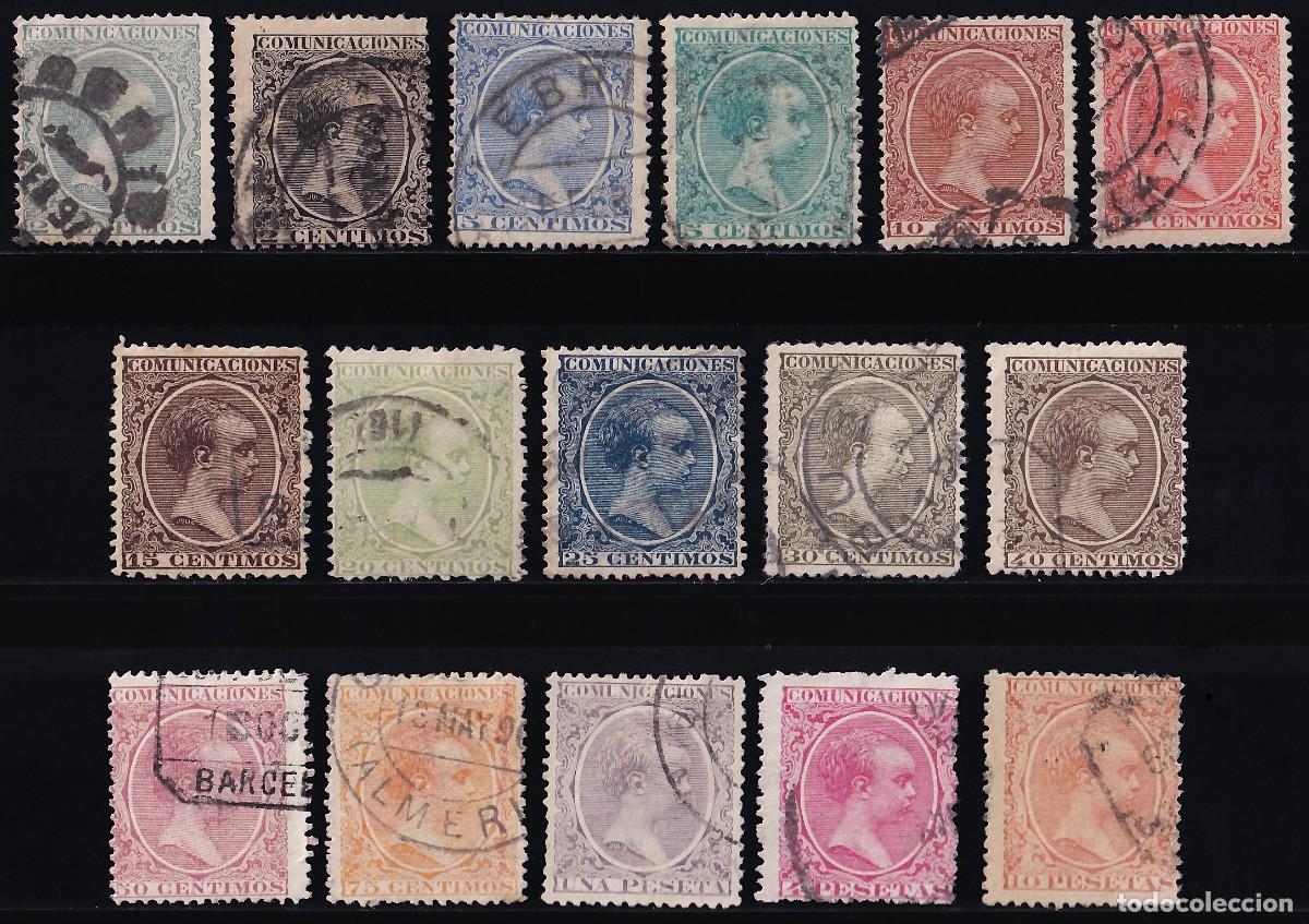 Sellos: ESPA&Ntilde;A, 1889-1901 EDIFIL N&ordm; 213 / 228, Alfonso XIII, Tipo Pelon, [Serie completa.]