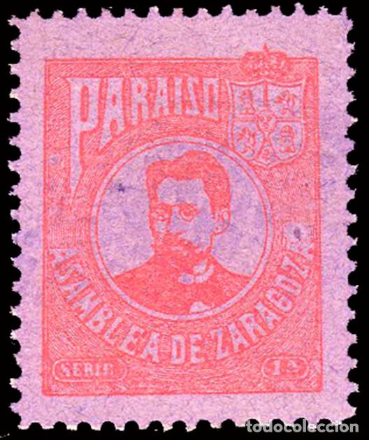 Sellos: Espa&ntilde;a - Vi&ntilde;etas Nacionalistas - Arag&oacute;n - &rdquo;Asamblea Zaragoza - 1&ordf;&rdquo; 1 valor rojo sobre violeta