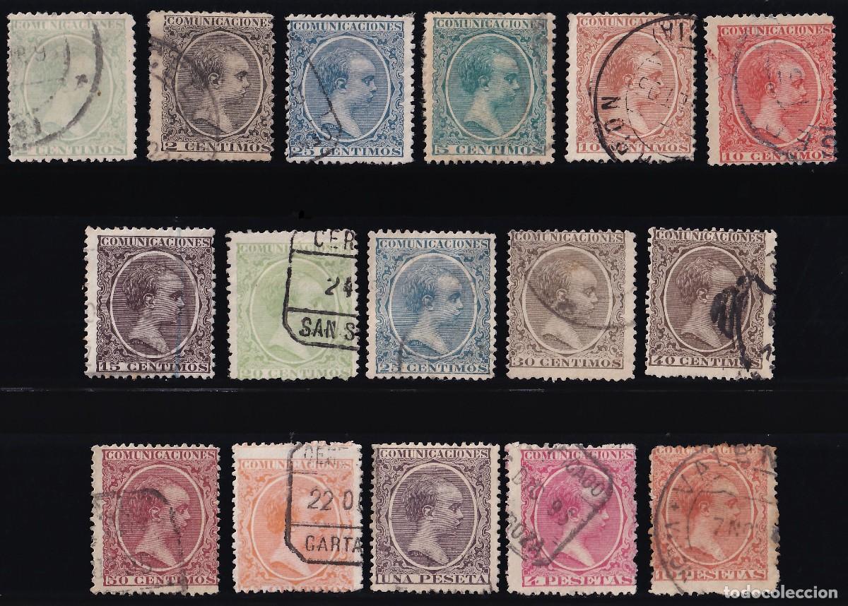 Sellos: ESPA&Ntilde;A, 1889-1901 EDIFIL N&ordm; 213 / 228, Alfonso XIII, Tipo Pelon, [Serie completa.]