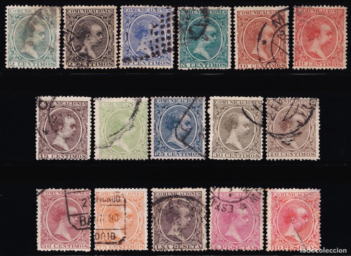 Sellos: ESPA&Ntilde;A, 1889-1901 EDIFIL N&ordm; 213 / 228, Alfonso XIII, Tipo Pelon, [Serie completa.]
