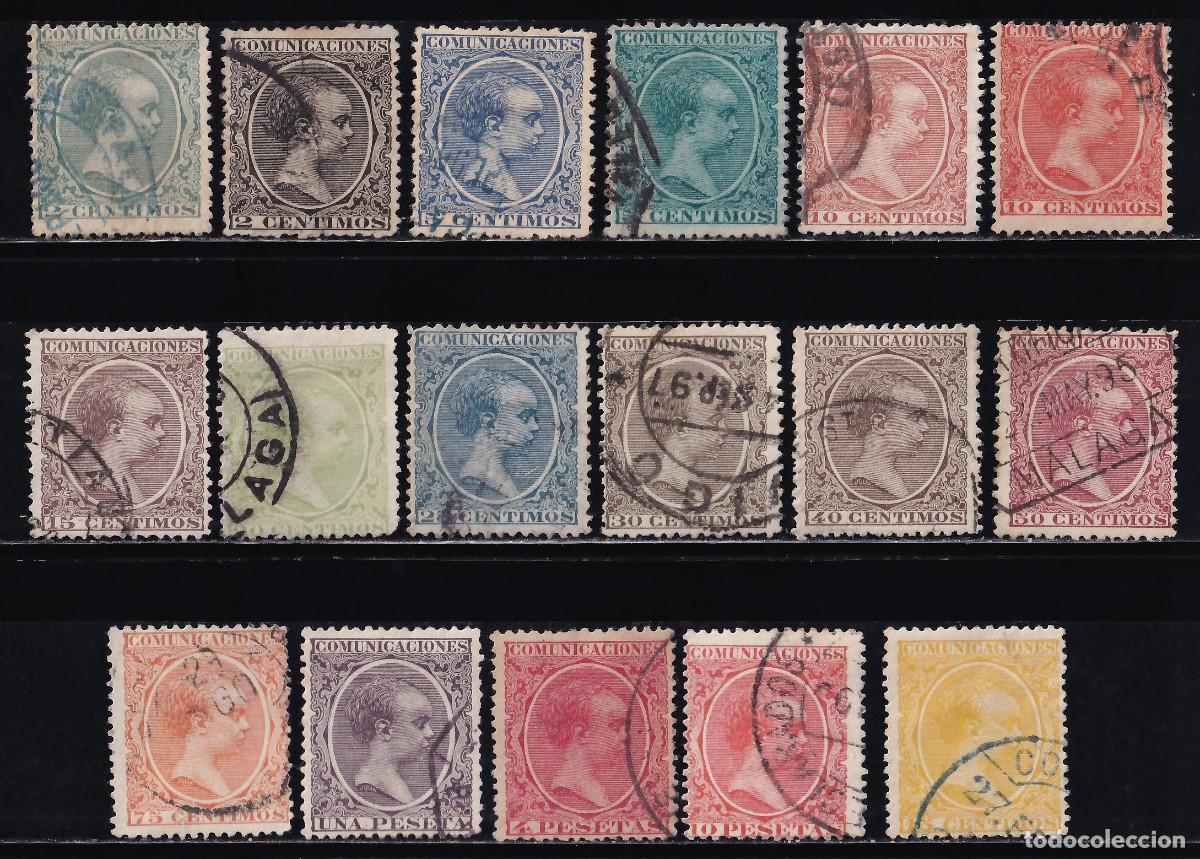 Sellos: ESPA&Ntilde;A, 1889-1901 EDIFIL N&ordm; 213 / 228, 229, Alfonso XIII, Tipo Pelon, [Serie completa.]