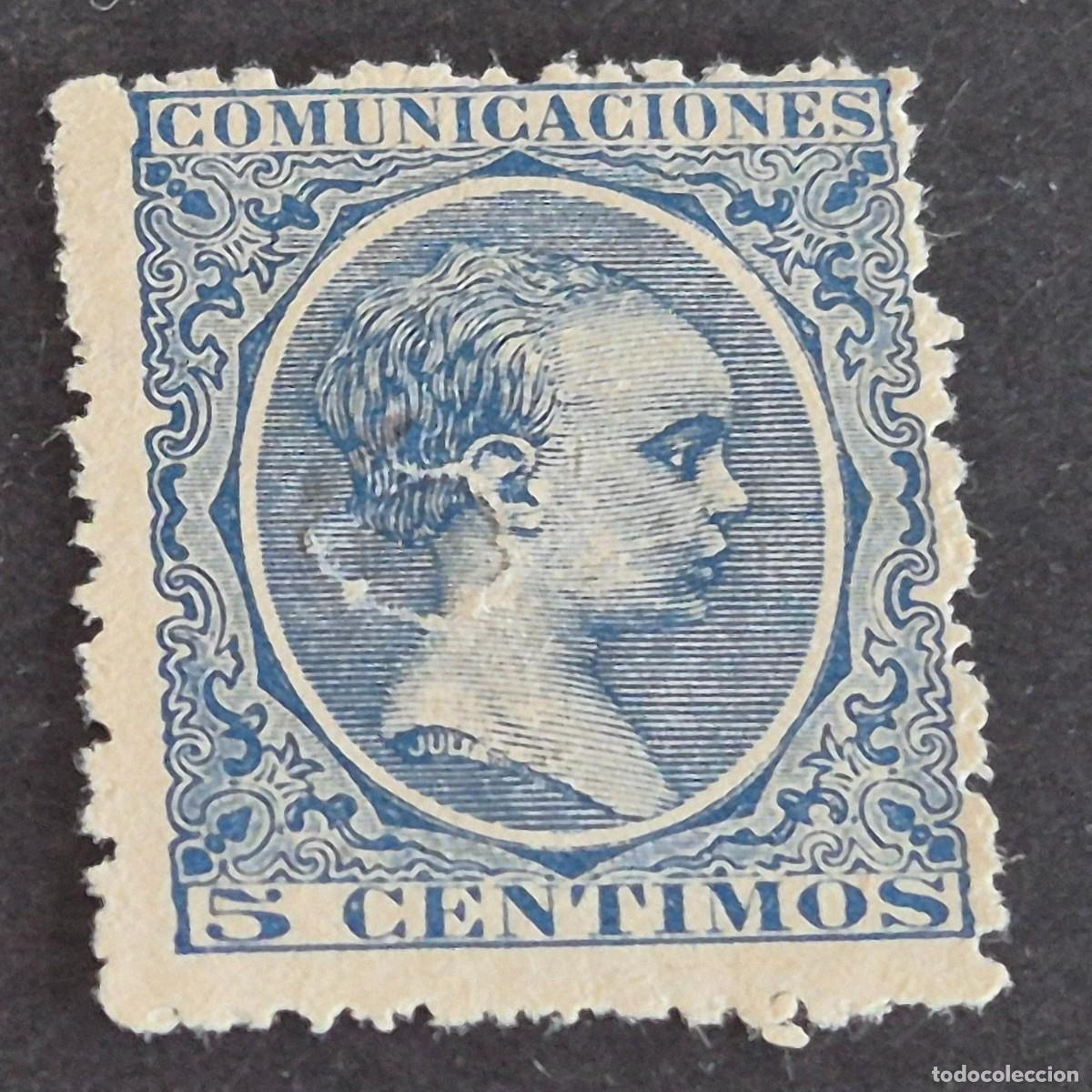 Sellos: ESPA&Ntilde;A, 1889, ALFONSO XIII, EDIFIL 215, VARIEDAD 215T, CONSERVA TALADRO, TEL&Eacute;GRAFOS, ( LOTE AR )