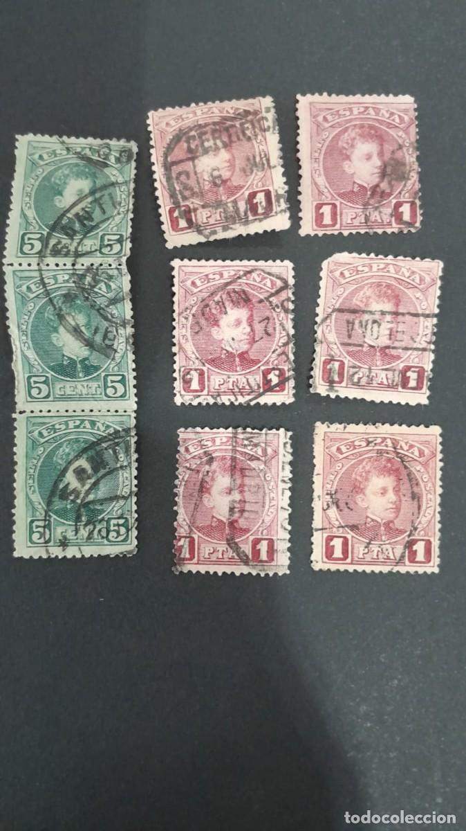 Sellos: &rdquo;Lote de 33 sellos Espa&ntilde;a Alfonso XIII Cadete (1901) - Incluye 6 de 1 Peseta, Tira de 3 y variedad d