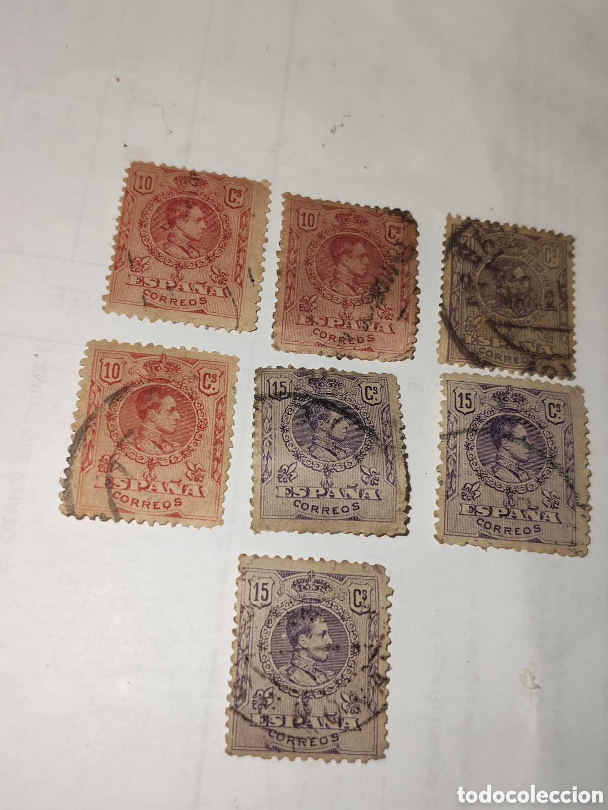 Sellos: 7 sellos del Rey Alfonso Xlll en su juventud 1909 usados