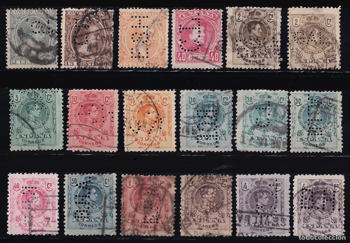 Sellos: ESPA&Ntilde;A, Distintos valores, Alfonso XIII. [Perforaciones comerciales]