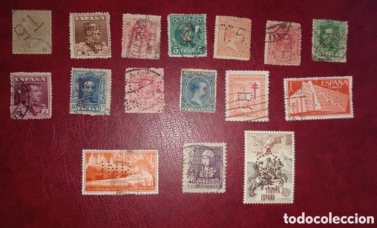 Sellos: ESPA&Ntilde;A - LOTE DE 7 SELLOS PERFORADOS - DIVERSOS A&Ntilde;OS