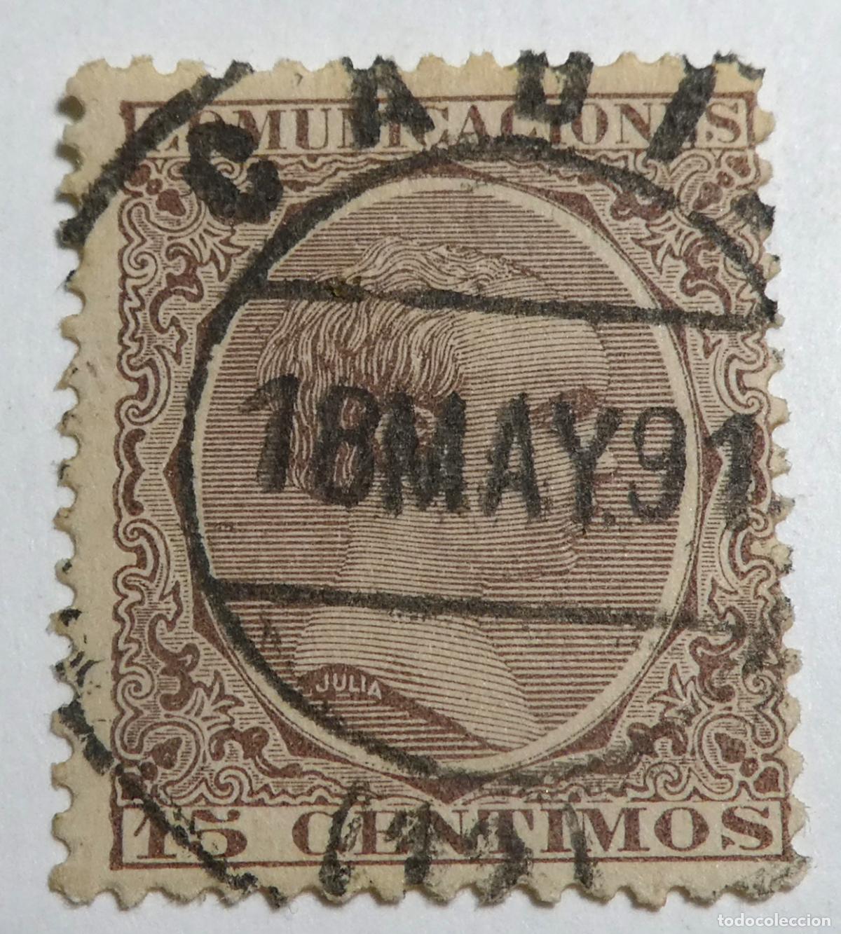 Sellos: Sello Postal ALFONSO XIII 15 c&eacute;ntimos 1889, TIPO PEL&Oacute;N