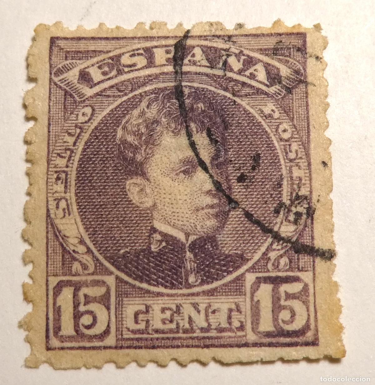 Sellos: Sello Postal de 15 c&eacute;ntimos 1901-05 Alfonso XIII ,tipo Cadete