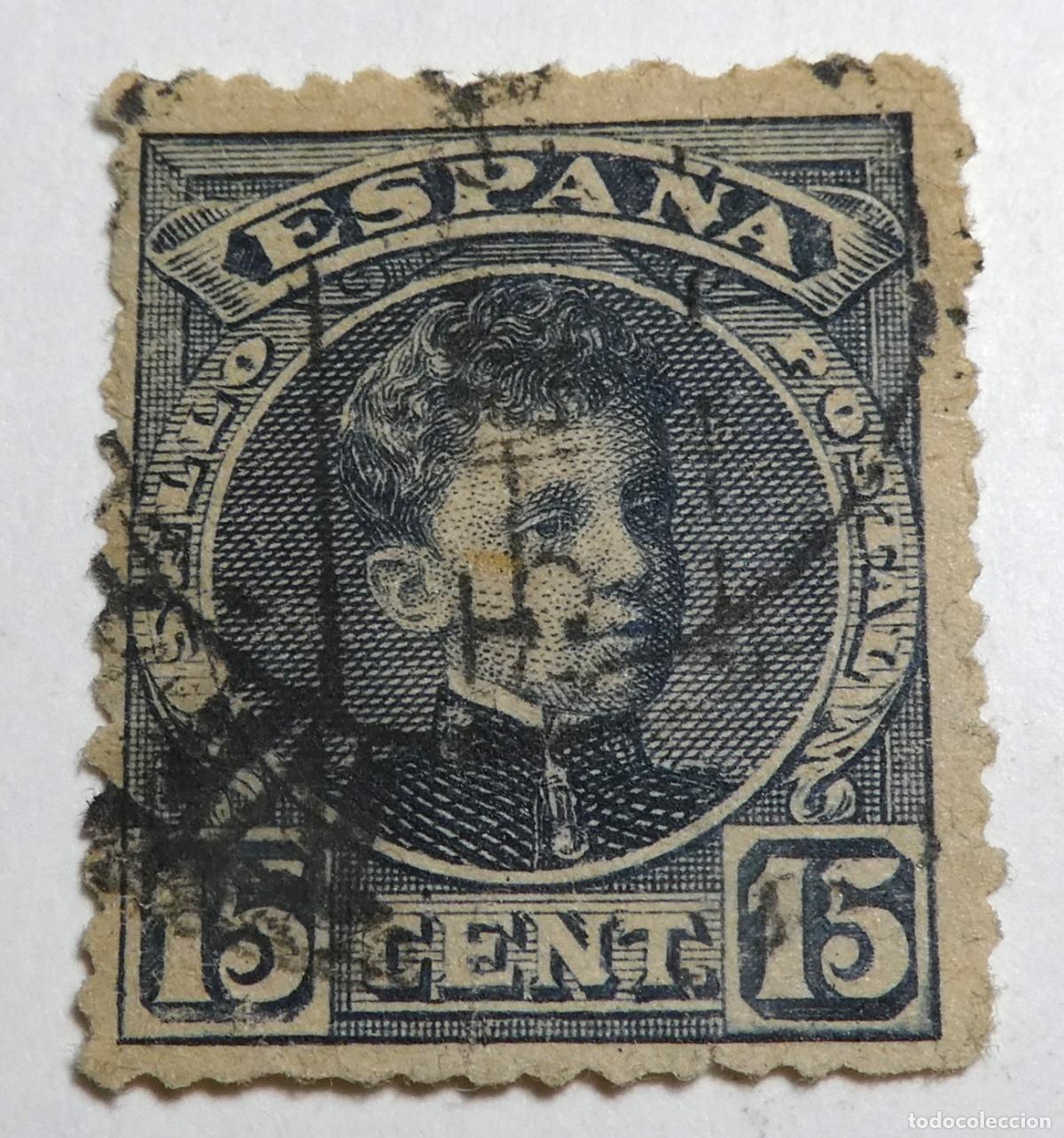 Sellos: Sello Postal de 15 c&eacute;ntimos 1901-05 Alfonso XIII ,tipo Cadete