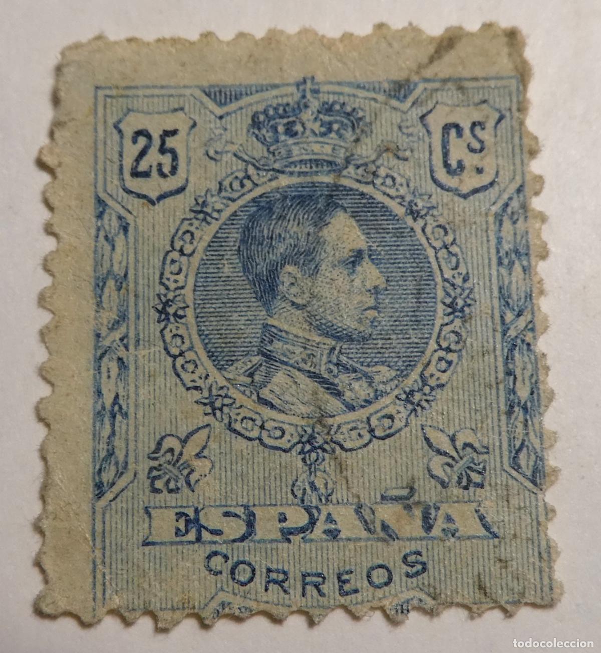 Sellos: Sello Postal de 25 c&eacute;ntimos 1909-22 Alfonso XIII ,tipo Medall&oacute;n