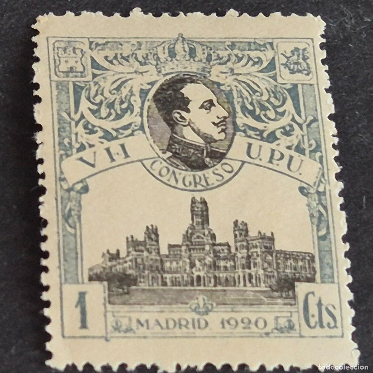 Sellos: ESPA&Ntilde;A, 1920, VI CONGRESO U.P.U., EDIFIL 297*, VARIEDAD 297tc, NUEVO, GOMA, FIJASELLO, ( LOTE AR )