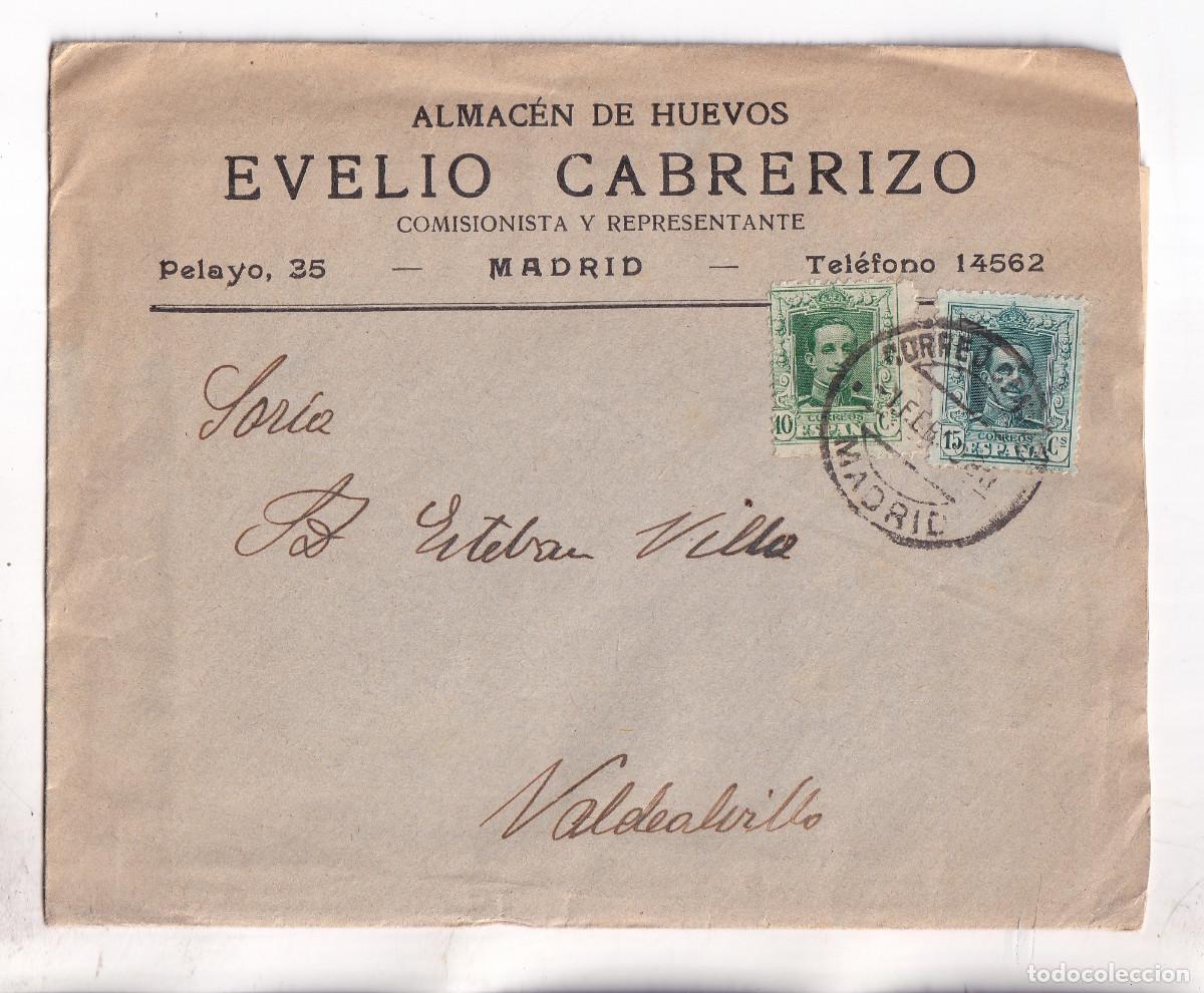 Sellos: SOBRE, CON LA CARTA. CORREO CENTRAL MADRID. A VALDEALBILLO. ALMAZ&Aacute;N. SORIA. 1929. VAQUER