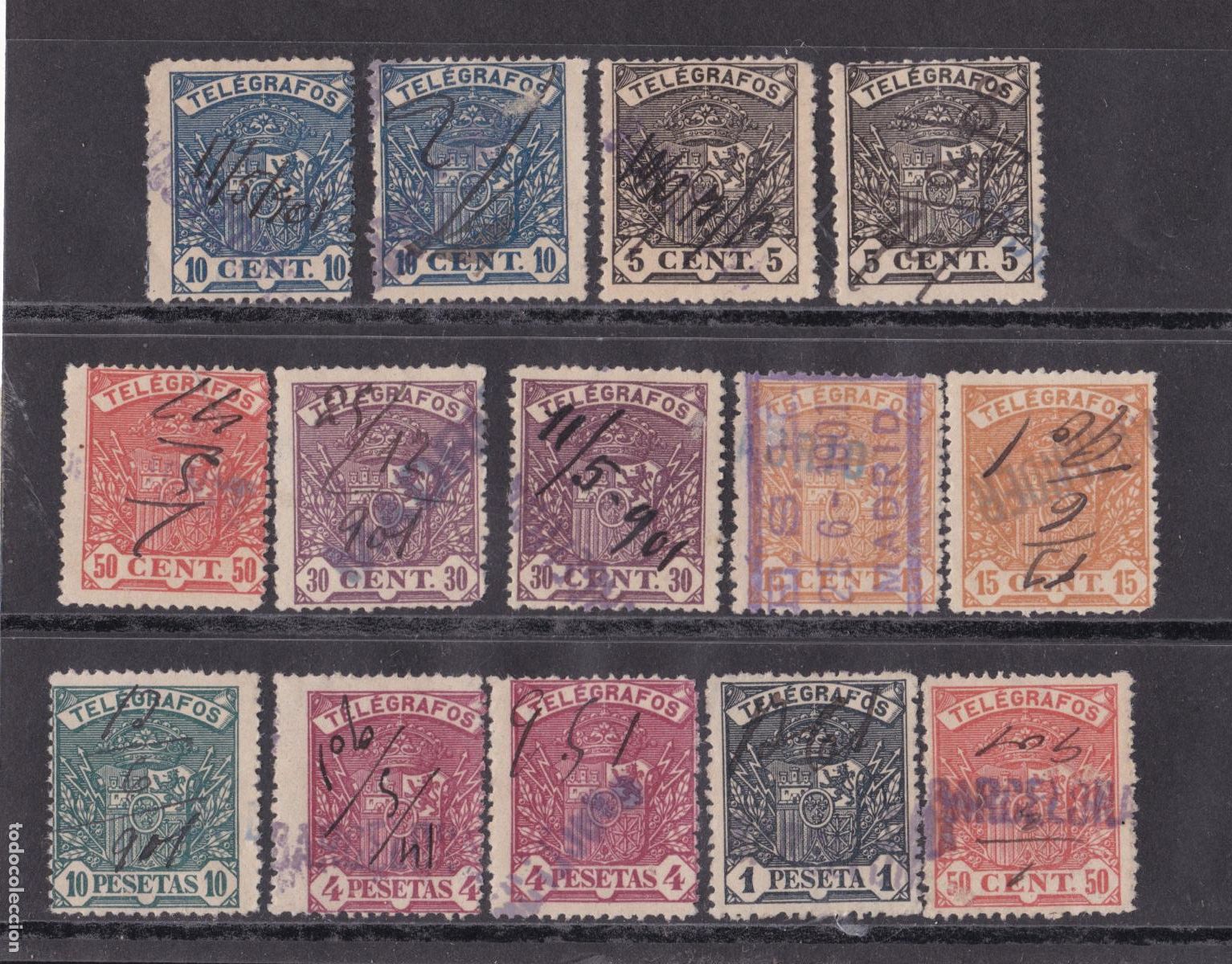 Sellos: FC4-140- TELEGRAFOS Emisi&oacute;n 1901 Edifil 31/38. Usados + 50 euros
