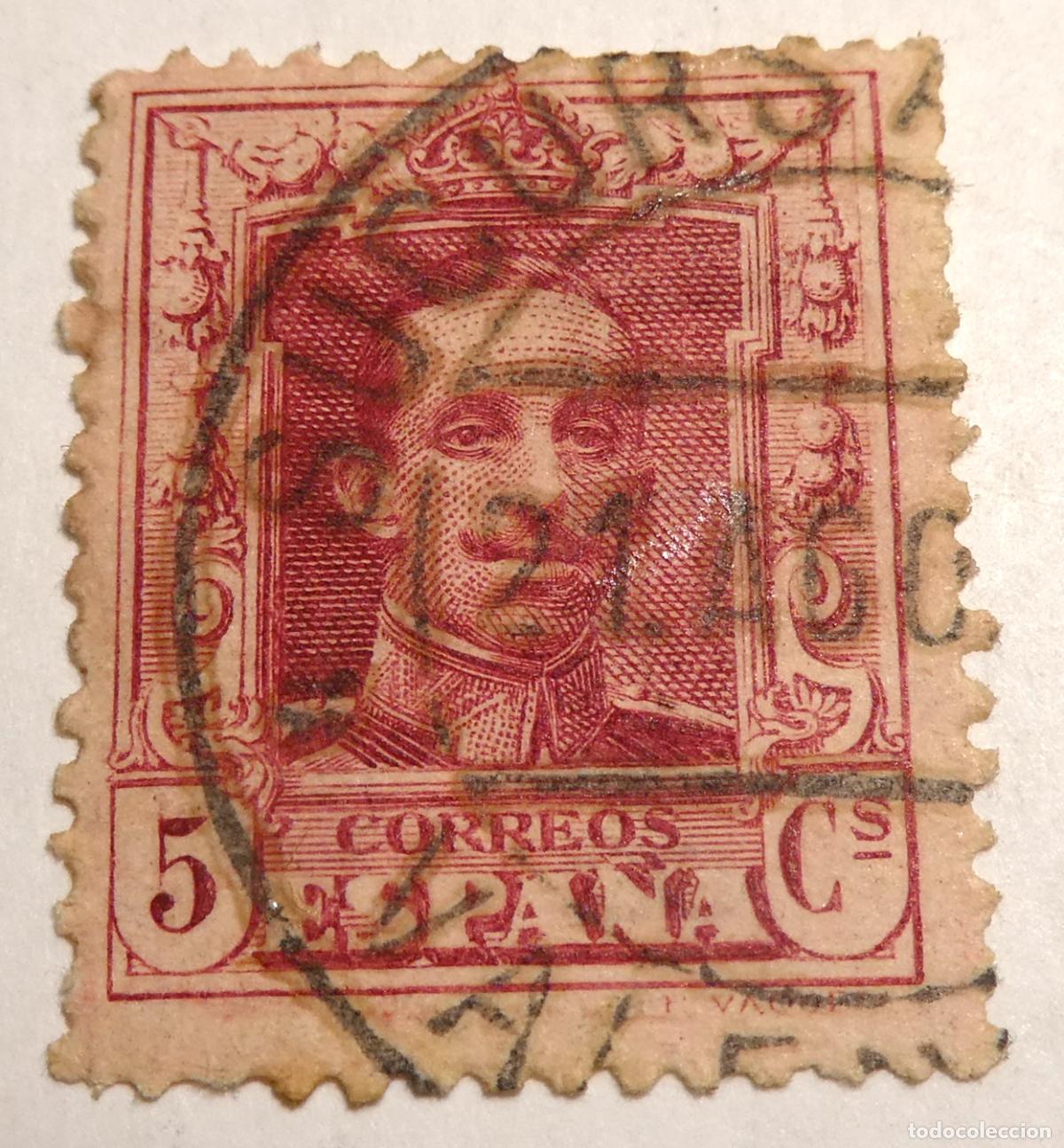 Sellos: Sello Postal de 5 c&eacute;ntimos 1922-30 Alfonso XIII ,Tipo Vaquer