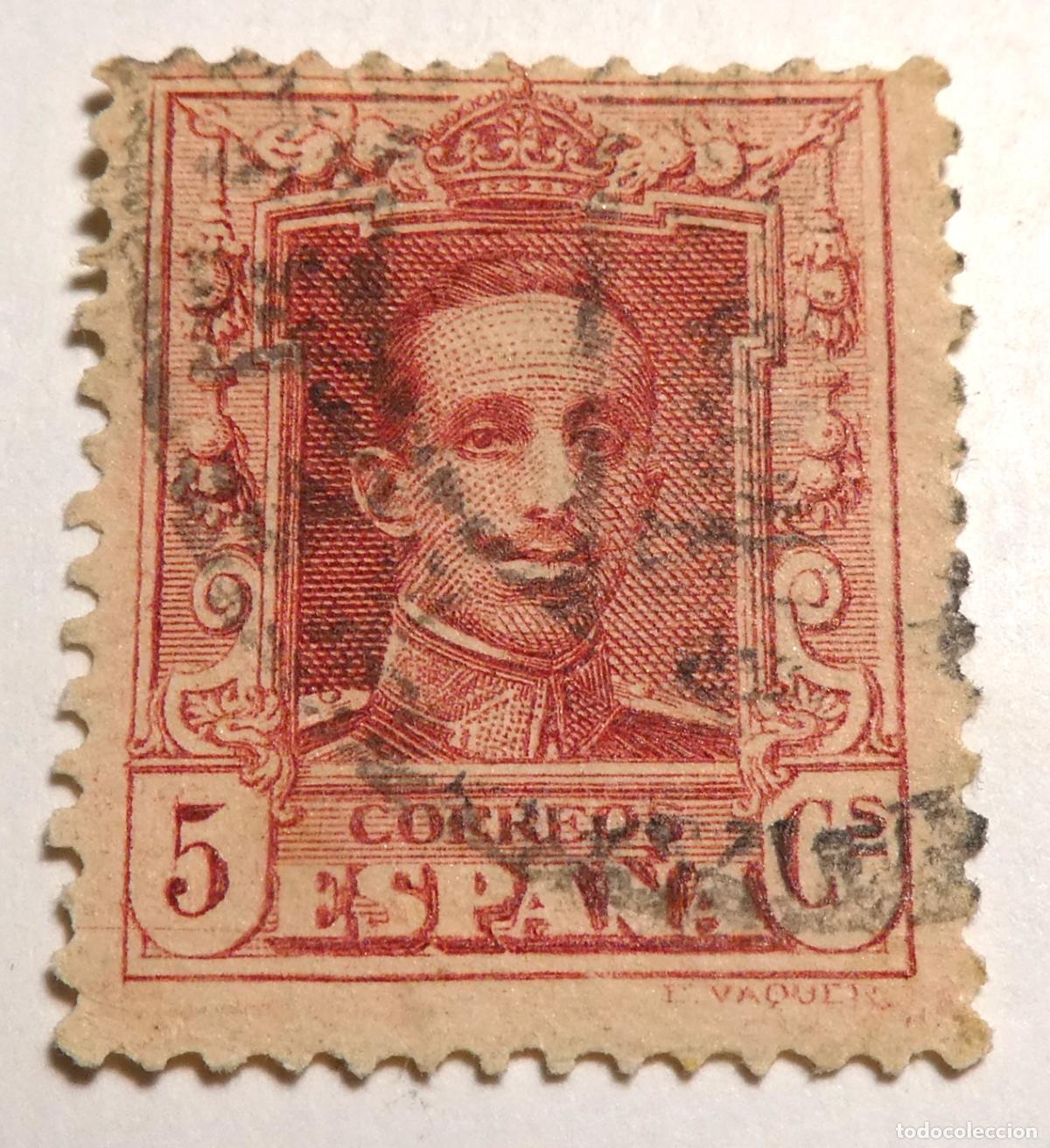 Sellos: Sello Postal de 5 c&eacute;ntimos 1922-30 Alfonso XIII ,Tipo Vaquer